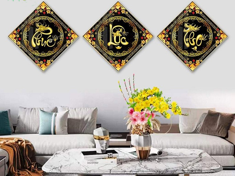 Trang trí Tết cho văn phòng làm việc bằng tranh Phúc – Lộc – Thọ