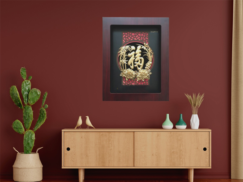 Tranh chữ “Phúc” mang ý nghĩa cầu mong cho mọi người trong gia đình nhiều may mắn, hạnh phúc.